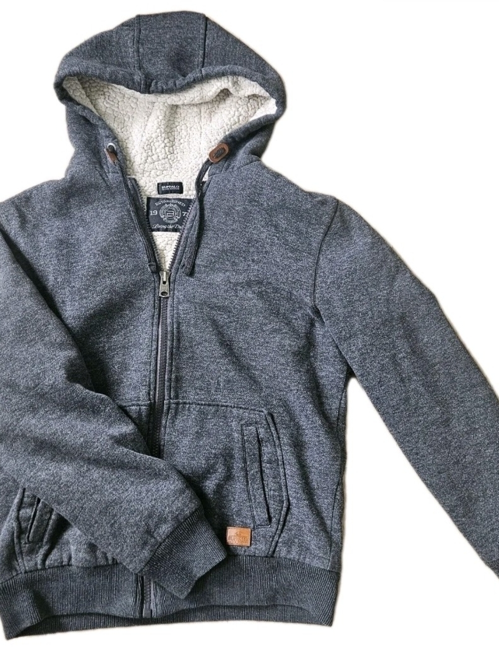 Buffalo David Bitton Hoodie Full Zip Up  Sherpa Fleece Grey Jacket Sz M